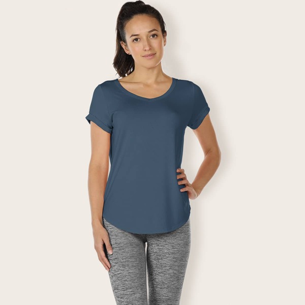 

Cut-out Back Curved Hem Sports Tee, Dusty blue