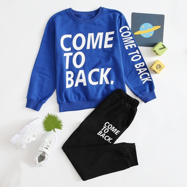 

Boys Slogan Graphic Pullover & Joggers Set, Multicolor