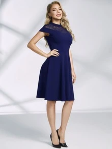 MIUSOL 小高領蕾絲肩部溜冰連衣裙 - 藏蓝色 - 查看 6