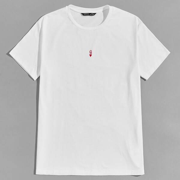 

Men Letter & Heart Print Tee, White