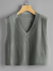 SHEIN Unity Chaleco de punto corto escote V - Gris - Ver 1