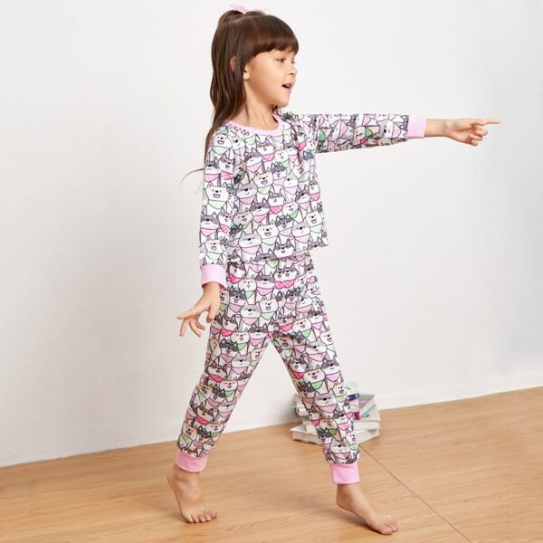 

Toddler Girls Allover Cartoon Dog Print PJ Set, Multicolor