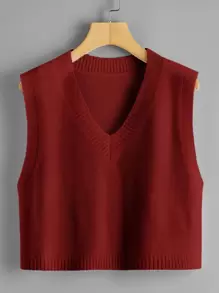 SHEIN Unity Chaleco de punto corto escote V - Burdeos - Ver 1
