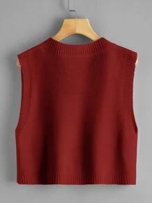 SHEIN Unity Chaleco de punto corto escote V - Burdeos - Ver 2
