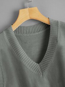 SHEIN Unity Chaleco de punto corto escote V - Gris - Ver 3