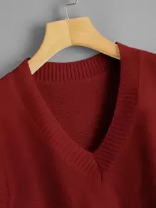 SHEIN Unity Chaleco de punto corto escote V - Burdeos - Ver 3