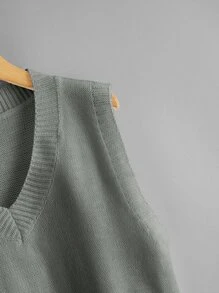 SHEIN Unity Chaleco de punto corto escote V - Gris - Ver 4