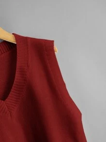 SHEIN Unity Chaleco de punto corto escote V - Burdeos - Ver 4