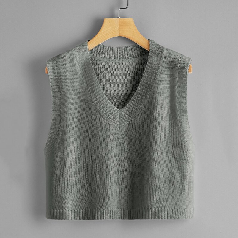 

V-neck Crop Sweater Vest, Grey
