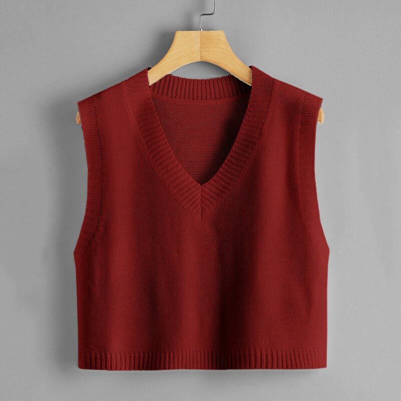 

V-neck Crop Sweater Vest, Burgundy