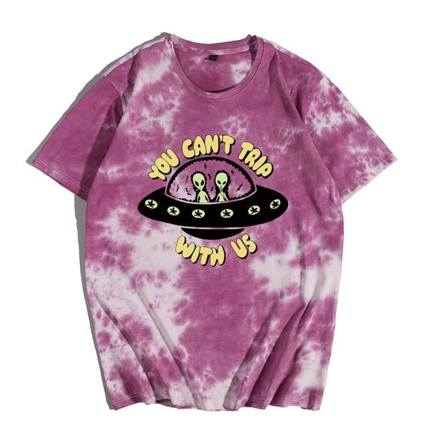 

Men Tie Dye And Alien Print Tee, Purple
