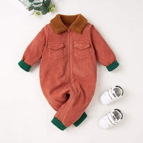 

Baby Boy Flap Pocket Corduroy Jumpsuit, Burnt orange