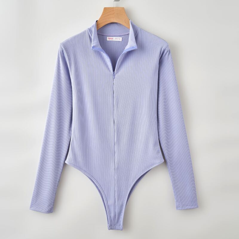 

Solid Zipper Tee Bodysuit, Lilac purple