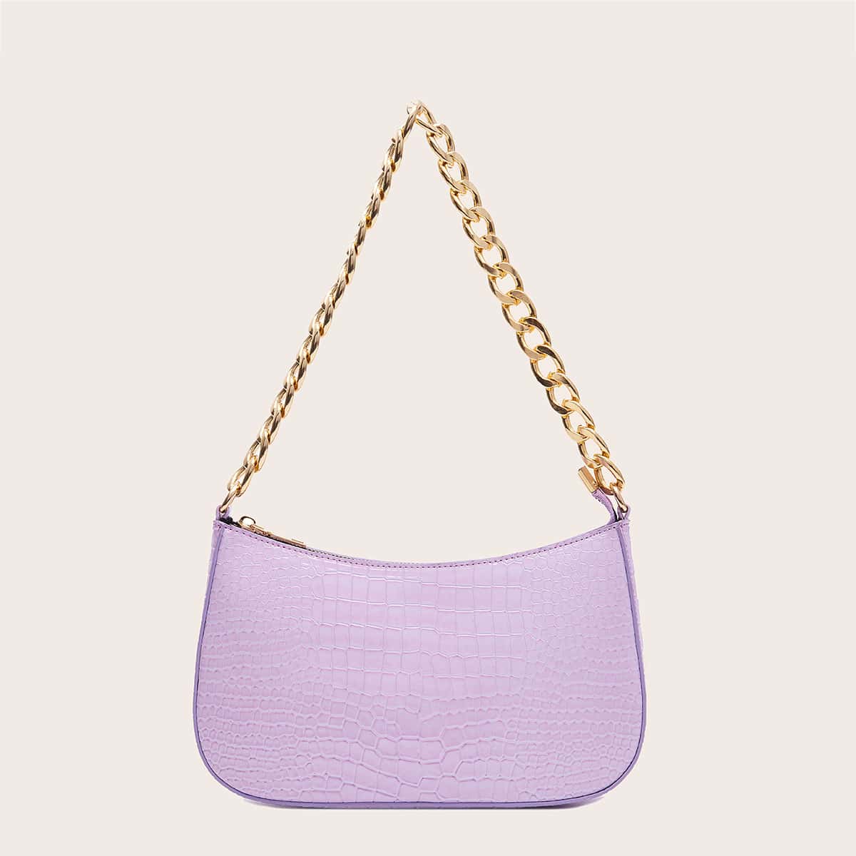 

Croc Embossed Chain Baguette Bag, Purple