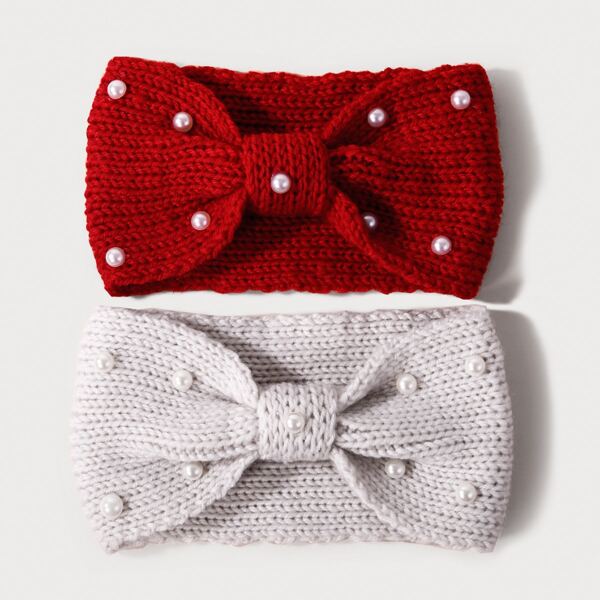 

2pcs Faux Pearl Decor Knit Headband, Multicolor