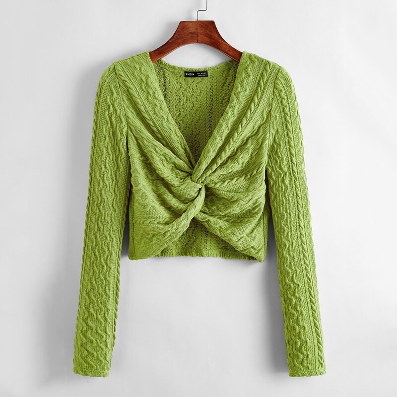 

Twist Front Cable Knit Sweater, Lime green