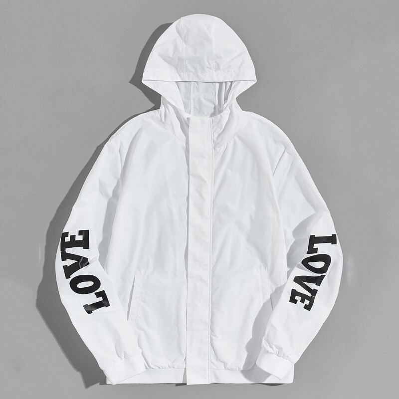 

Guys Letter Graphic Pocket Side Hooded Jacket, White