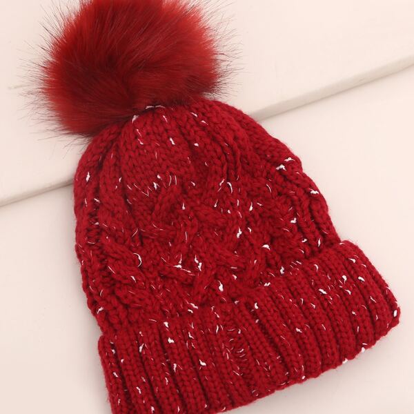 

Pom Pom Decor Knit Beanie, Red