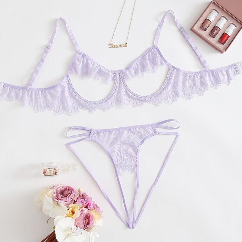 

Ruffle Cut-out Lingerie Set, Lilac purple