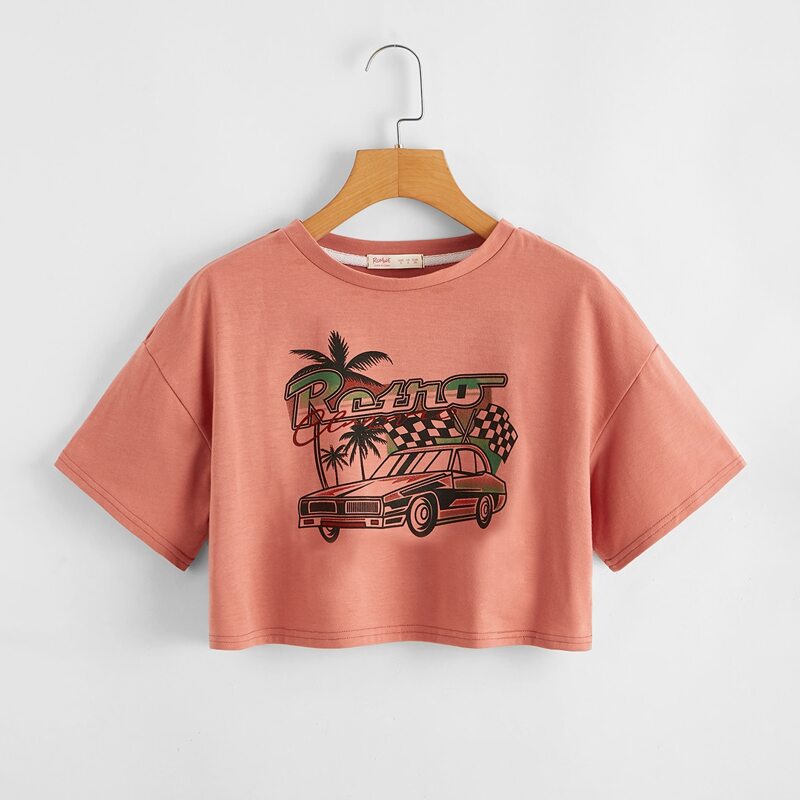 

Car Graphic Crop Tee, Rusty rose