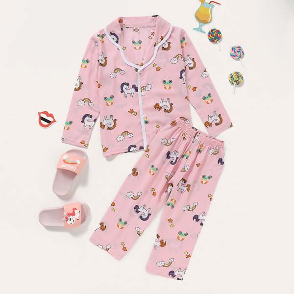 

Toddler Girls Allover Cartoon Graphic PJ Set, Baby pink
