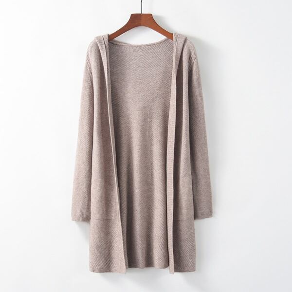 

Solid Open Front Hooded Cardigan, Khaki