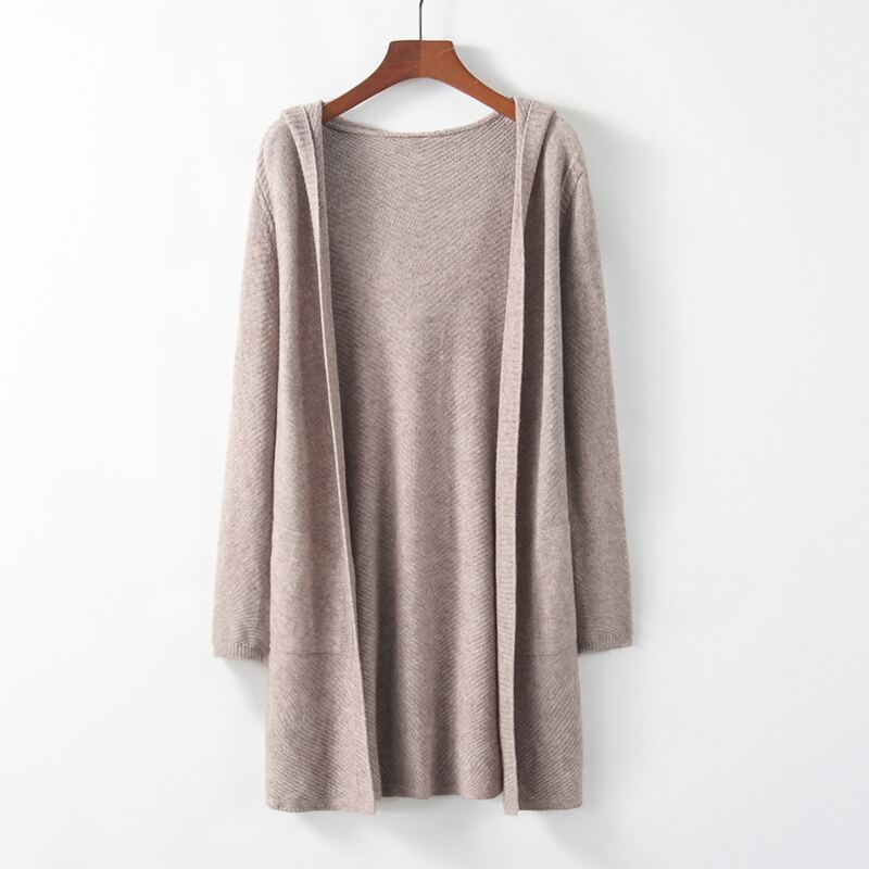 

Solid Open Front Hooded Cardigan, Khaki