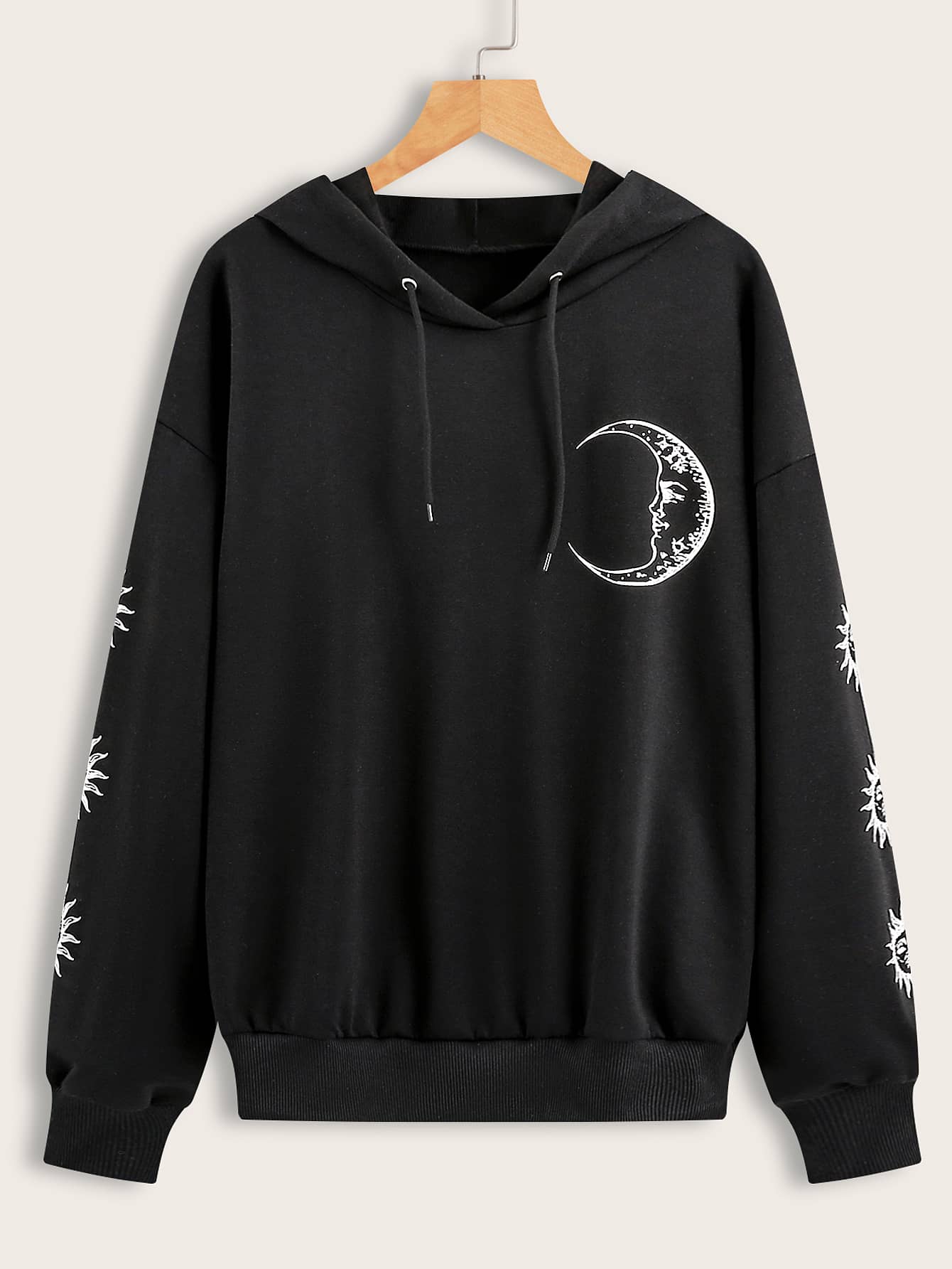 Sun & Moon Print Drawstring Hoodie thumbnail