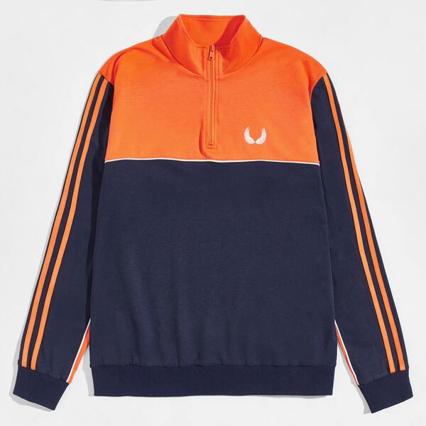 

Men Neon Panel Wing Embroidered Striped Side Sweatshirt, Multicolor