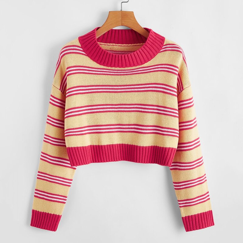 

Drop Shoulder Striped Sweater, Multicolor