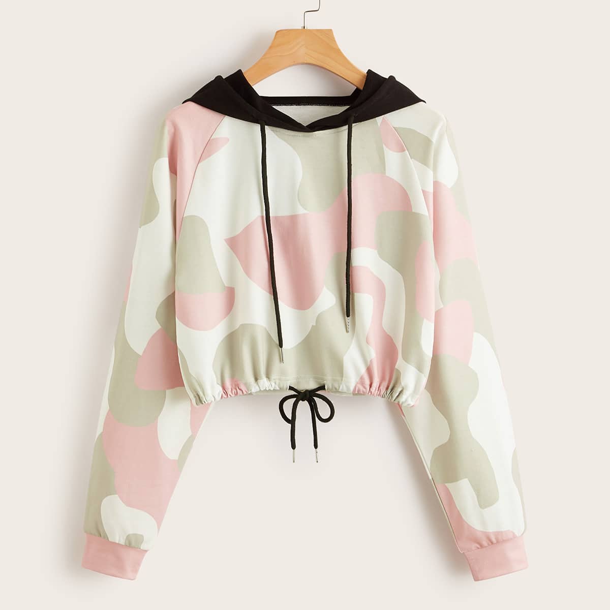 

Camo Drawstring Crop Sweatshirt, Multicolor