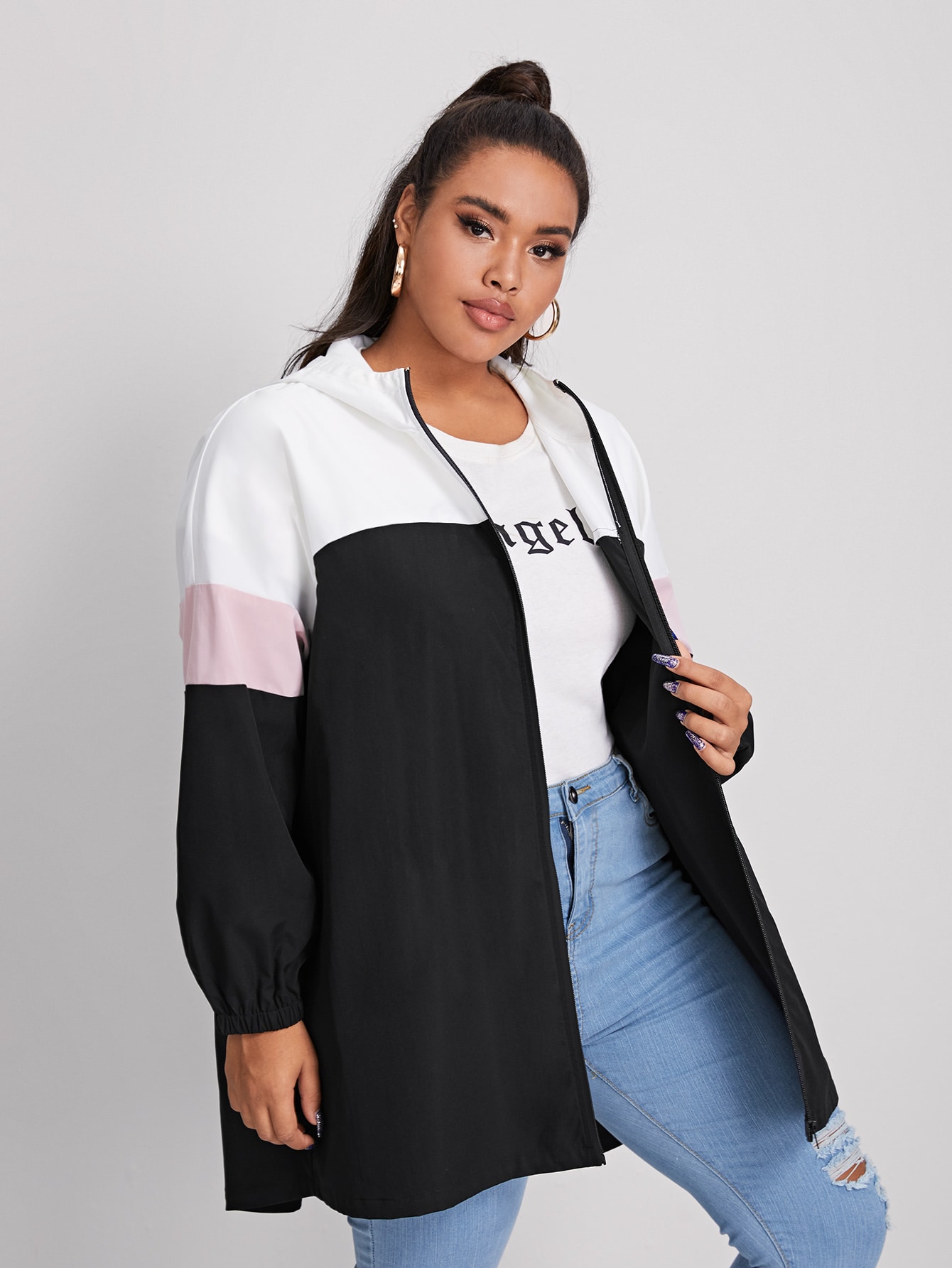 Plus Color-block Hooded Coat thumbnail