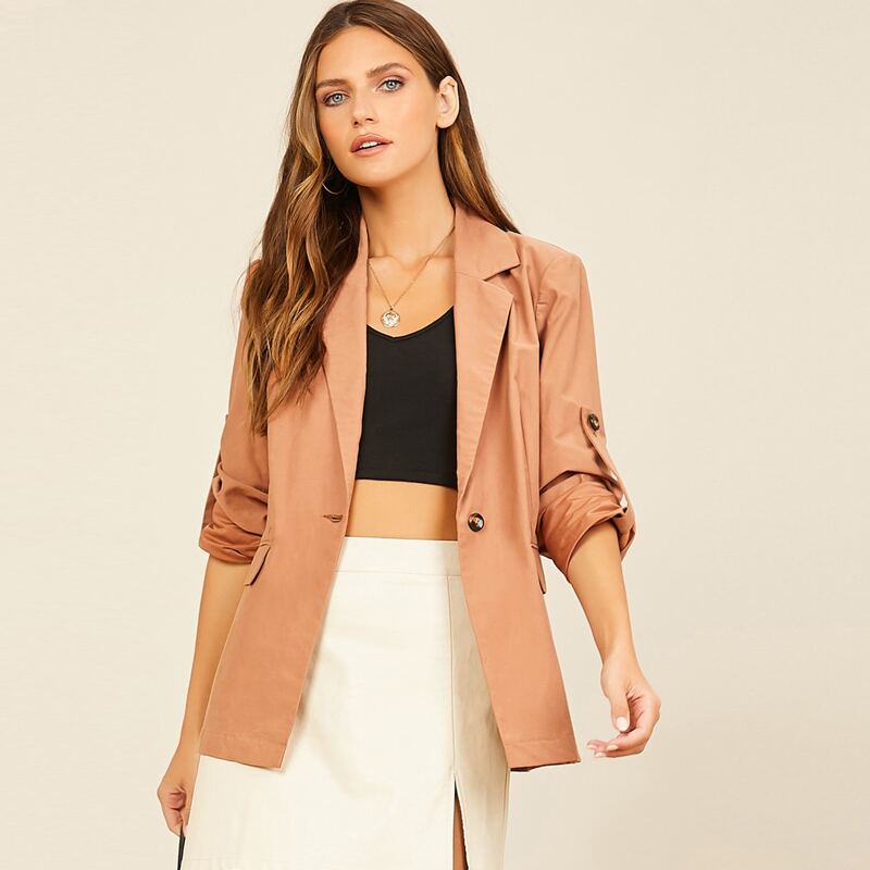 

Knot Cuff Shawl Neck Corduroy Blazer, Brown