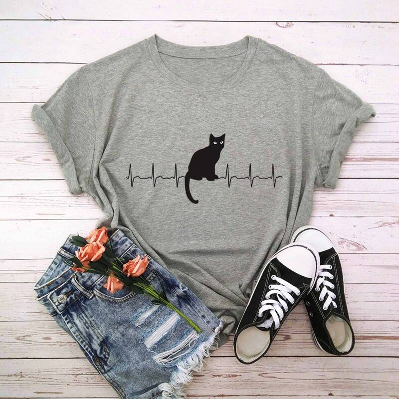 

Cat Print Tee, Light grey