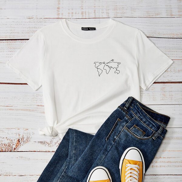 

Map Print Tee, White