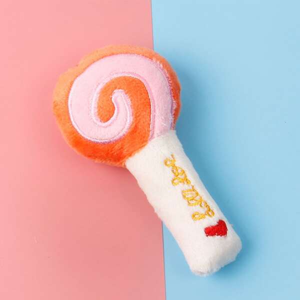 

1pc Dog Embroidery Detail Lollipop Design Sound Toy, Orange