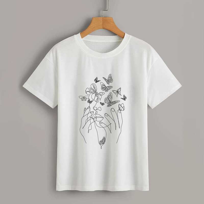 

Butterfly & Figure Graphic Tee, White