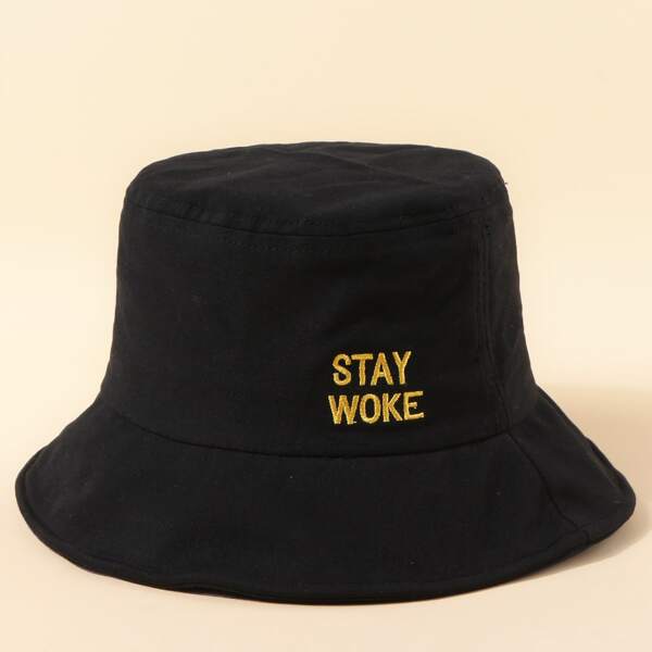 

Men Letter Embroidered Bucket Hat, Black