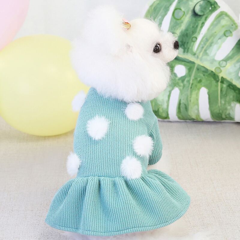 

1pc Dog Pom-pom Decor Dress, Green