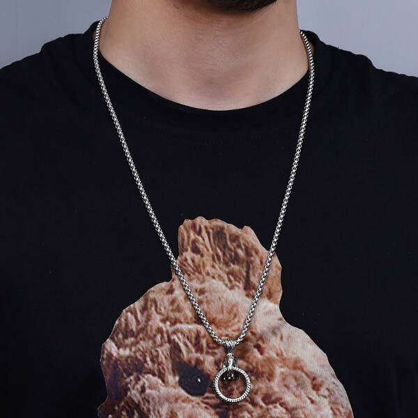 

Men Ring Decor Necklace, Silver