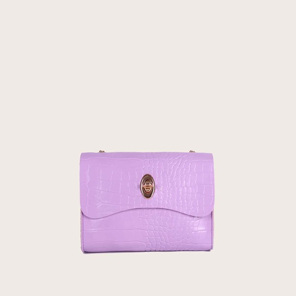 

Crocodile Flap Crossbody Bag, Purple