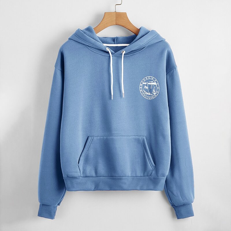 

Kangaroo Pocket Letter Graphic Hoodie, Dusty blue
