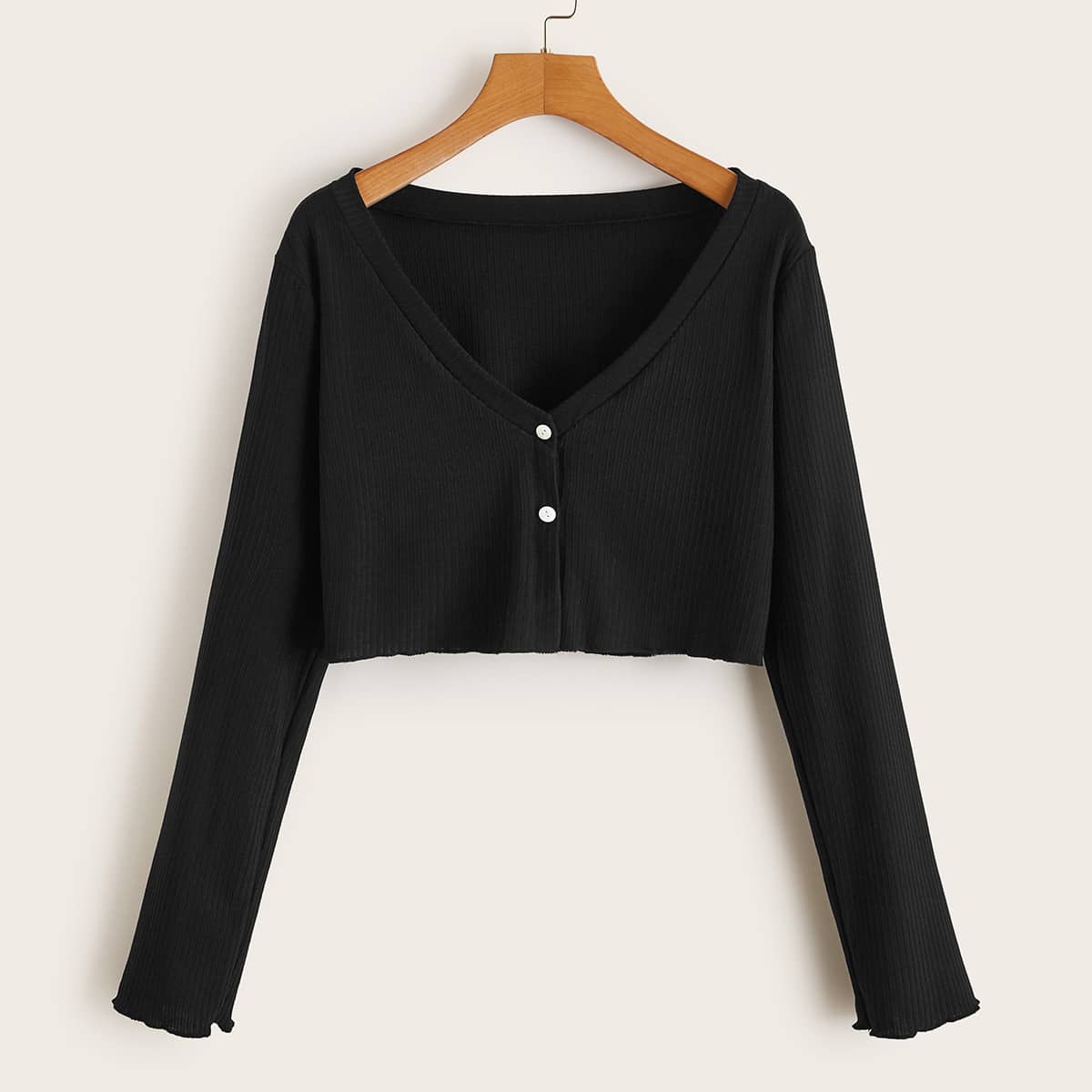 

Button Front Crop Tee, Black