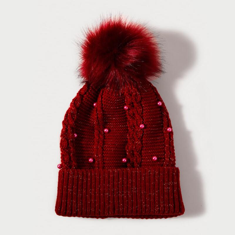 

Pom Pom Decor Beanie, Red