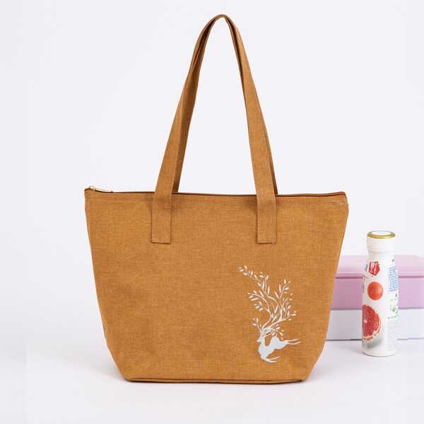 

1pc Elk Print Lunch Box Insulation Bag, Yellow