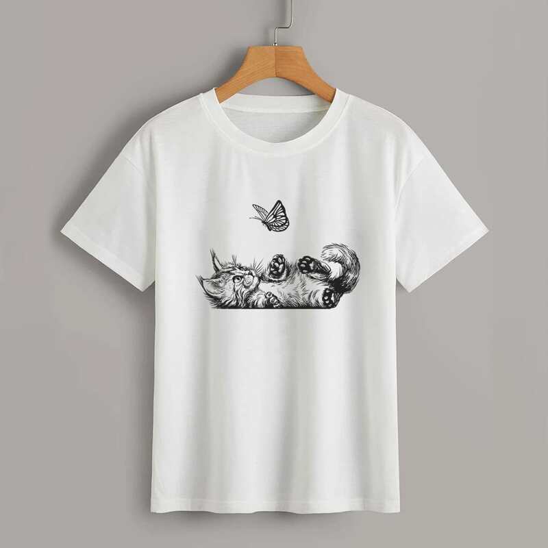 

Cat Graphic Tee, White