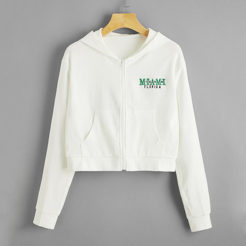 

Corduroy Letter Embroidery Jacket, White