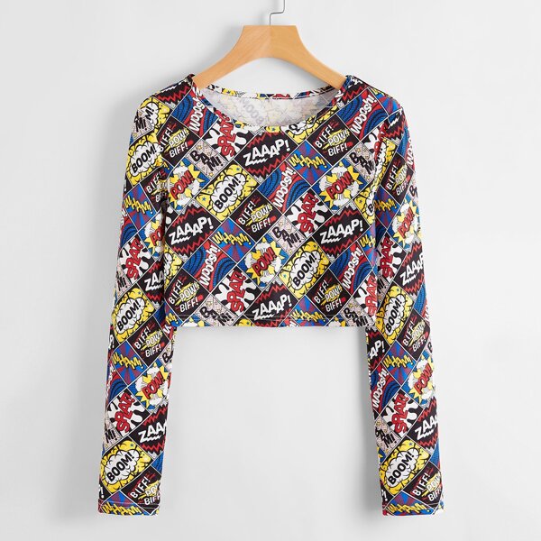 

Pop Art Print Crop Tee, Multicolor