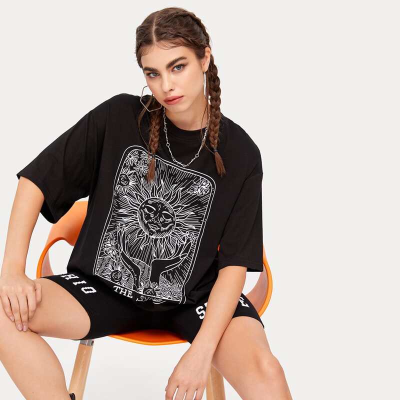 

Sun Graphic Oversized Tee, Black