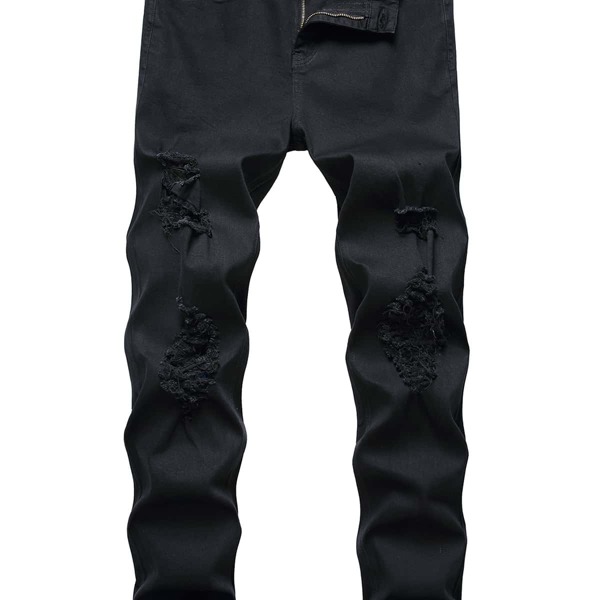 

Men Ripped Zipper Fly Skinny Jeans, Black